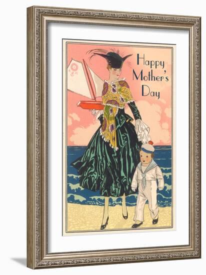 Fashion Mom with Sailor Boy-null-Framed Art Print