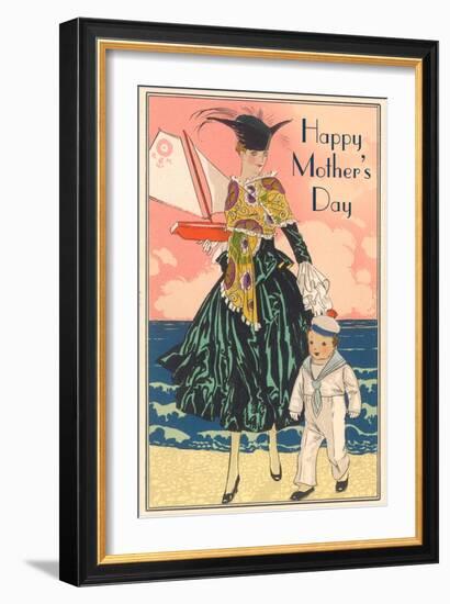 Fashion Mom with Sailor Boy-null-Framed Art Print