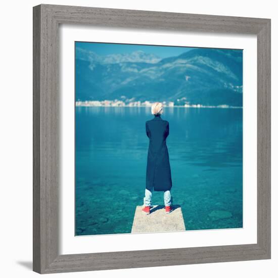 Fashion Portrait of a Stylish Girl on the Sea-Evgeniya Porechenskaya-Framed Photographic Print