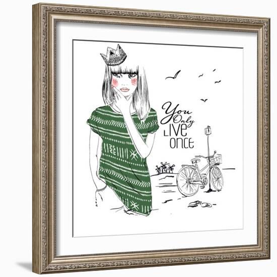 Fashion Sketch Illustration Girl-studiohome-Framed Art Print