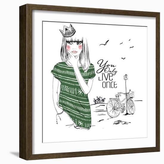 Fashion Sketch Illustration Girl-studiohome-Framed Art Print