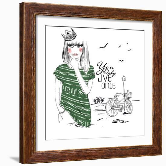 Fashion Sketch Illustration Girl-studiohome-Framed Art Print