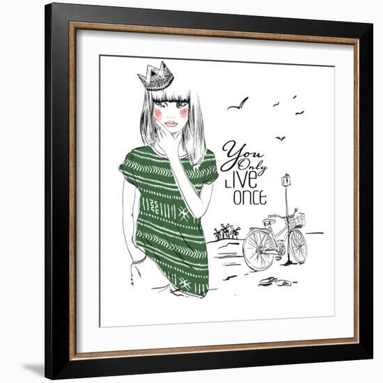 Fashion Sketch Illustration Girl-studiohome-Framed Art Print