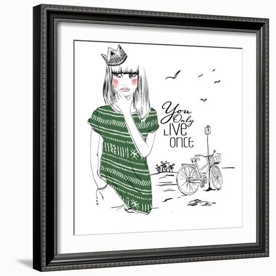 Fashion Sketch Illustration Girl-studiohome-Framed Art Print