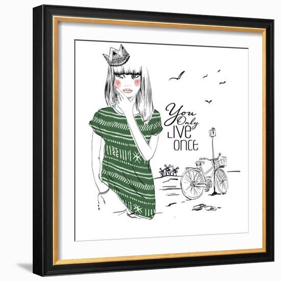 Fashion Sketch Illustration Girl-studiohome-Framed Art Print