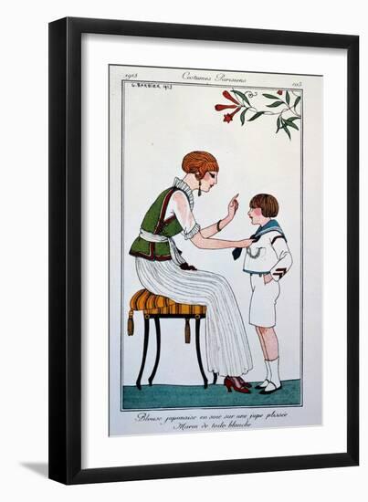 Fashion: “Woman and Child, Japanese Blouse and Marine Costume” Drawing by Georges Barbier (1882-193-Georges Barbier-Framed Giclee Print