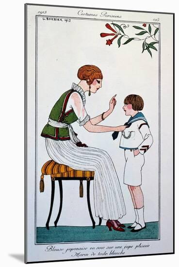 Fashion: “Woman and Child, Japanese Blouse and Marine Costume” Drawing by Georges Barbier (1882-193-Georges Barbier-Mounted Giclee Print