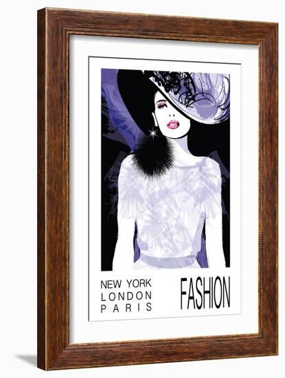 Fashion Woman Model with a Black Hat - Vector Illustration-isaxar-Framed Art Print