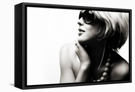 Fashion Woman Portrait Wearing Sunglasses On White Background-alial-Framed Premier Image Canvas