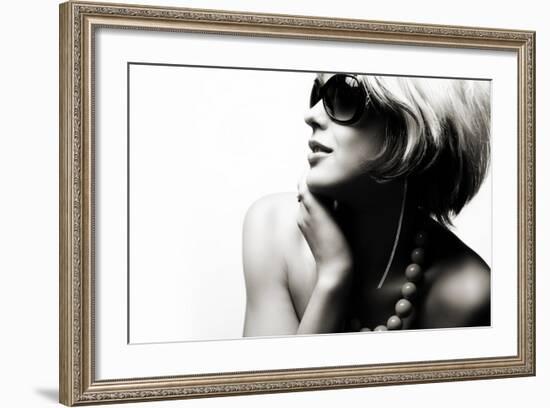 Fashion Woman Portrait Wearing Sunglasses On White Background-alial-Framed Photographic Print