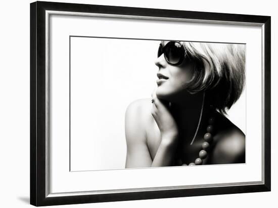 Fashion Woman Portrait Wearing Sunglasses On White Background-alial-Framed Photographic Print