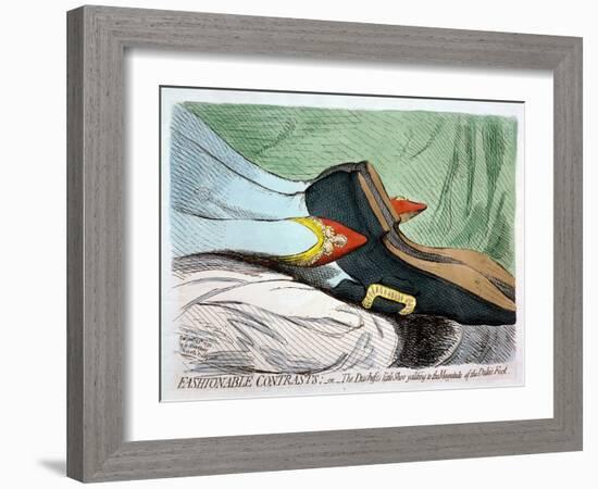 Fashionable Contrasts, or the Duchess's Little Shoe Yielding to the Magnitude of the Duke-James Gillray-Framed Giclee Print