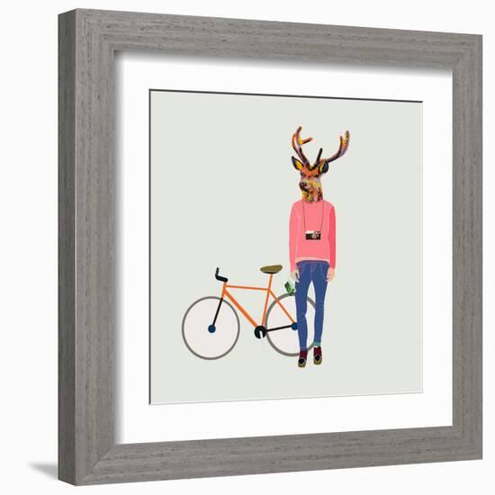 Fashionable Hipster Deer-run4it-Framed Art Print