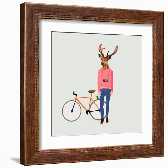 Fashionable Hipster Deer-run4it-Framed Art Print