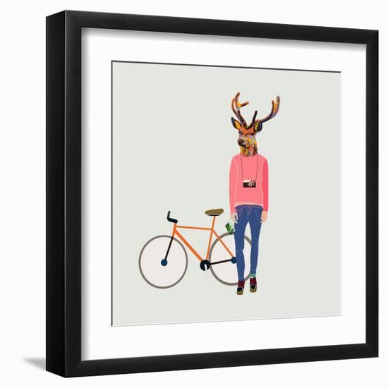 Fashionable Hipster Deer-run4it-Framed Art Print