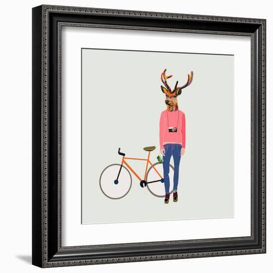 Fashionable Hipster Deer-run4it-Framed Art Print