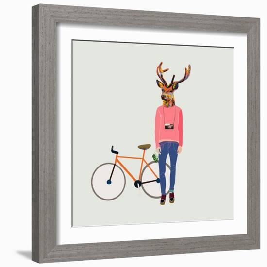 Fashionable Hipster Deer-run4it-Framed Art Print