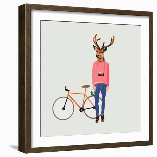 Fashionable Hipster Deer-run4it-Framed Art Print