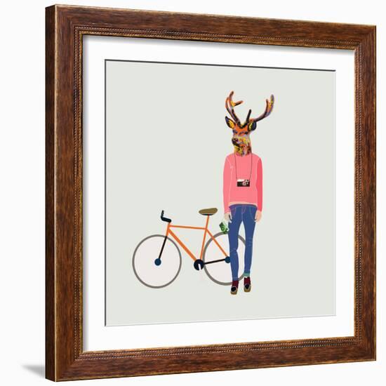 Fashionable Hipster Deer-run4it-Framed Art Print