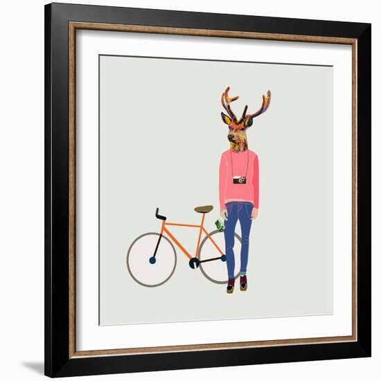 Fashionable Hipster Deer-run4it-Framed Art Print