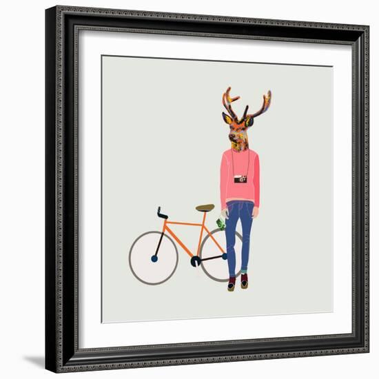 Fashionable Hipster Deer-run4it-Framed Art Print