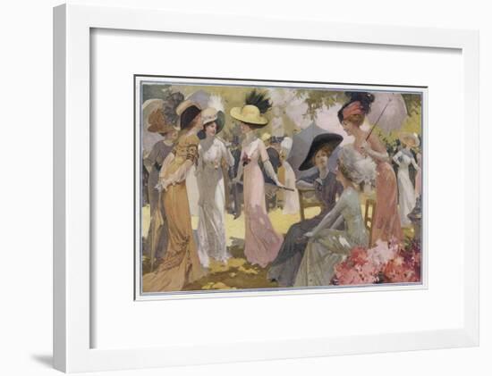 Fashionable Ladies at a Paris Garden Party-null-Framed Art Print