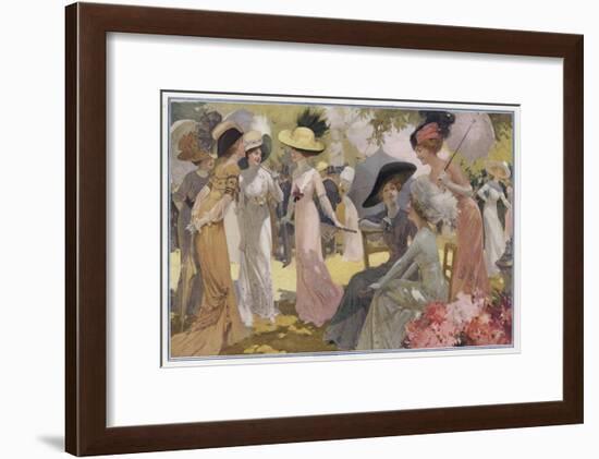 Fashionable Ladies at a Paris Garden Party-null-Framed Art Print