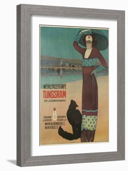 Fashionable Woman with Cat on Beach-null-Framed Art Print