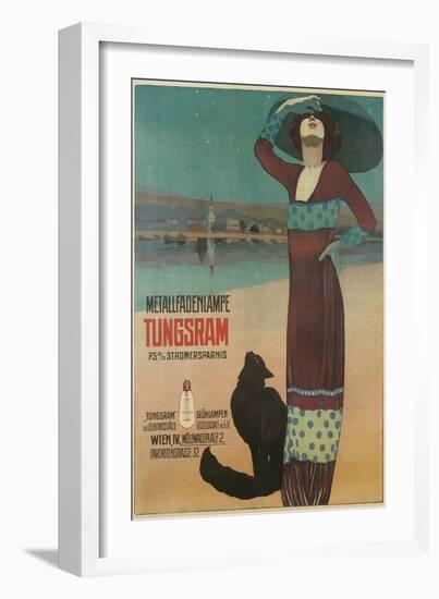 Fashionable Woman with Cat on Beach-null-Framed Art Print