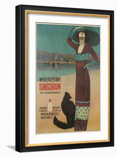 Fashionable Woman with Cat on Beach-null-Framed Art Print