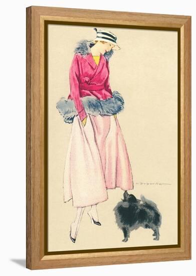 Fashionable Woman with Pomeranian-null-Framed Stretched Canvas