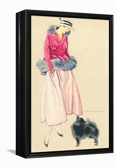 Fashionable Woman with Pomeranian-null-Framed Stretched Canvas