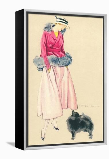 Fashionable Woman with Pomeranian-null-Framed Stretched Canvas