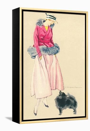 Fashionable Woman with Pomeranian-null-Framed Stretched Canvas