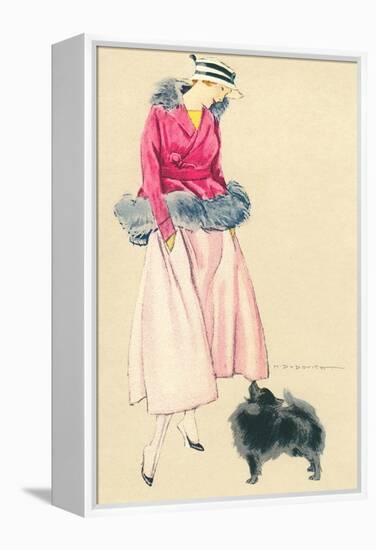 Fashionable Woman with Pomeranian-null-Framed Stretched Canvas