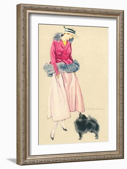 Fashionable Woman with Pomeranian-null-Framed Art Print