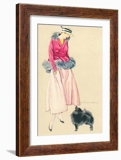 Fashionable Woman with Pomeranian-null-Framed Art Print