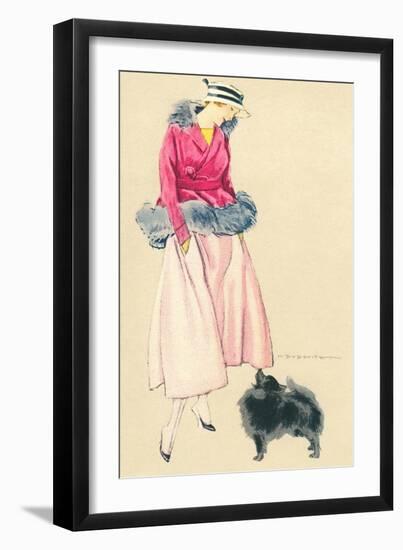 Fashionable Woman with Pomeranian-null-Framed Art Print