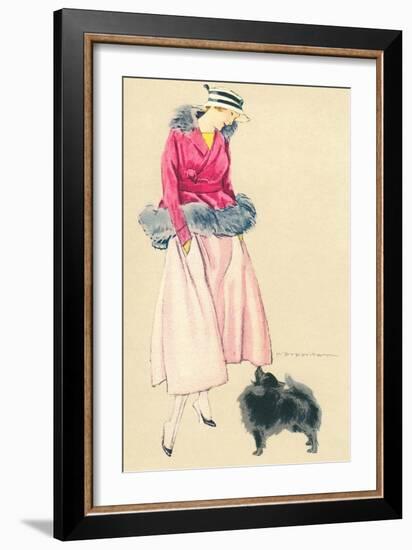 Fashionable Woman with Pomeranian-null-Framed Art Print