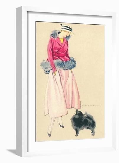 Fashionable Woman with Pomeranian-null-Framed Art Print