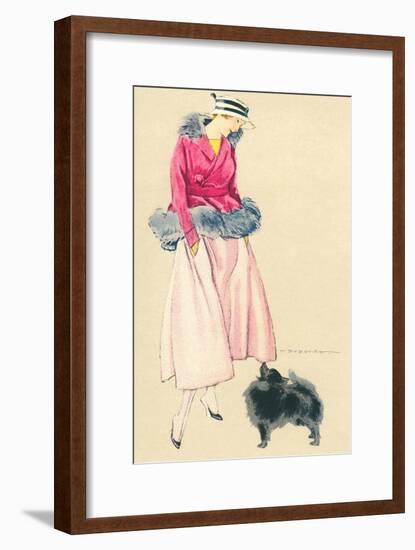 Fashionable Woman with Pomeranian-null-Framed Art Print