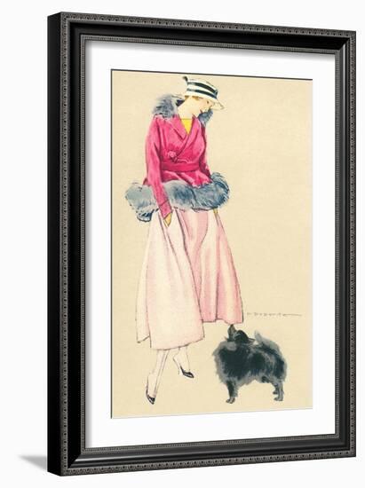 Fashionable Woman with Pomeranian-null-Framed Art Print