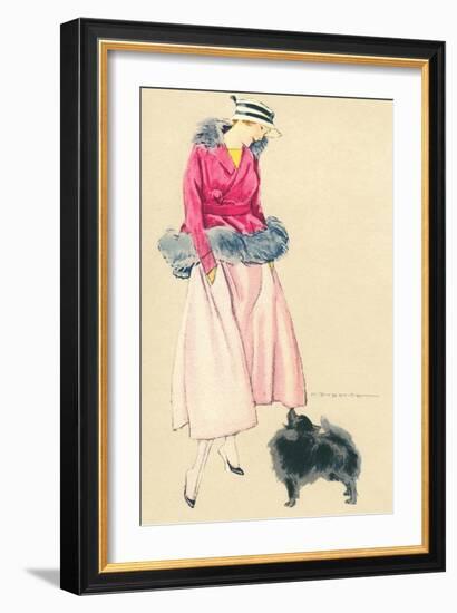 Fashionable Woman with Pomeranian-null-Framed Art Print