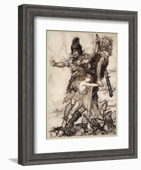 Fasolt suddenly seizes Freia, illustration from 'The Rhinegold and the Valkyrie', 1910-Arthur Rackham-Framed Giclee Print