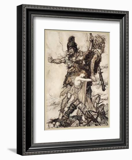 Fasolt suddenly seizes Freia, illustration from 'The Rhinegold and the Valkyrie', 1910-Arthur Rackham-Framed Giclee Print