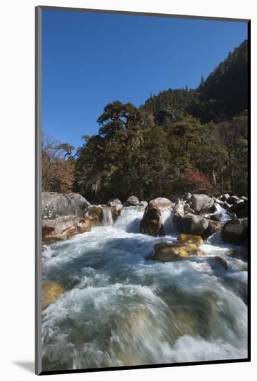 Fast flowing melt water near Thangthanka in Bhutan, Asia-Alex Treadway-Mounted Photographic Print