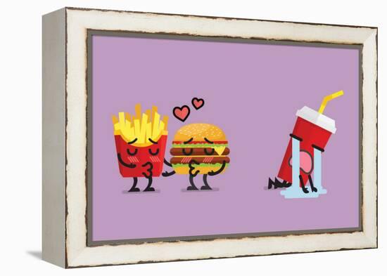 Fast Food Fall in Love Kissing with Heartbroken Soft Drink Character. Funny Character-Sira Anamwong-Framed Stretched Canvas