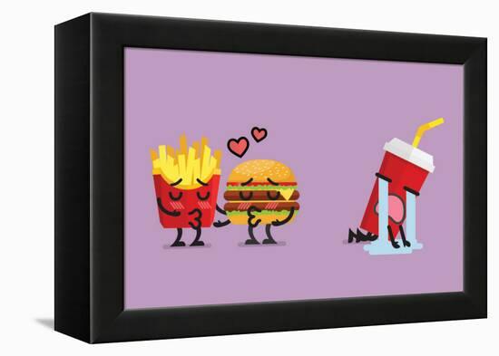 Fast Food Fall in Love Kissing with Heartbroken Soft Drink Character. Funny Character-Sira Anamwong-Framed Stretched Canvas