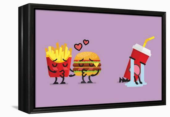 Fast Food Fall in Love Kissing with Heartbroken Soft Drink Character. Funny Character-Sira Anamwong-Framed Stretched Canvas