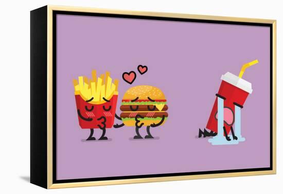 Fast Food Fall in Love Kissing with Heartbroken Soft Drink Character. Funny Character-Sira Anamwong-Framed Stretched Canvas